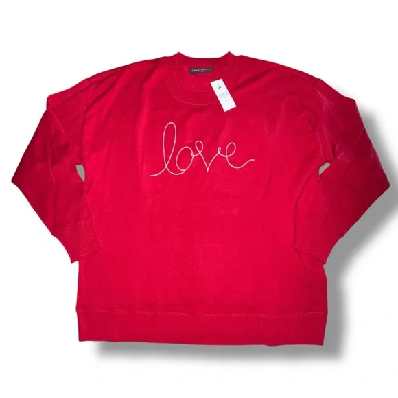 NWT LANE BRYANT Embroidered Crew-Neck Sweater Top - “LOVE” Red 14/16 - Picture 5 of 11
